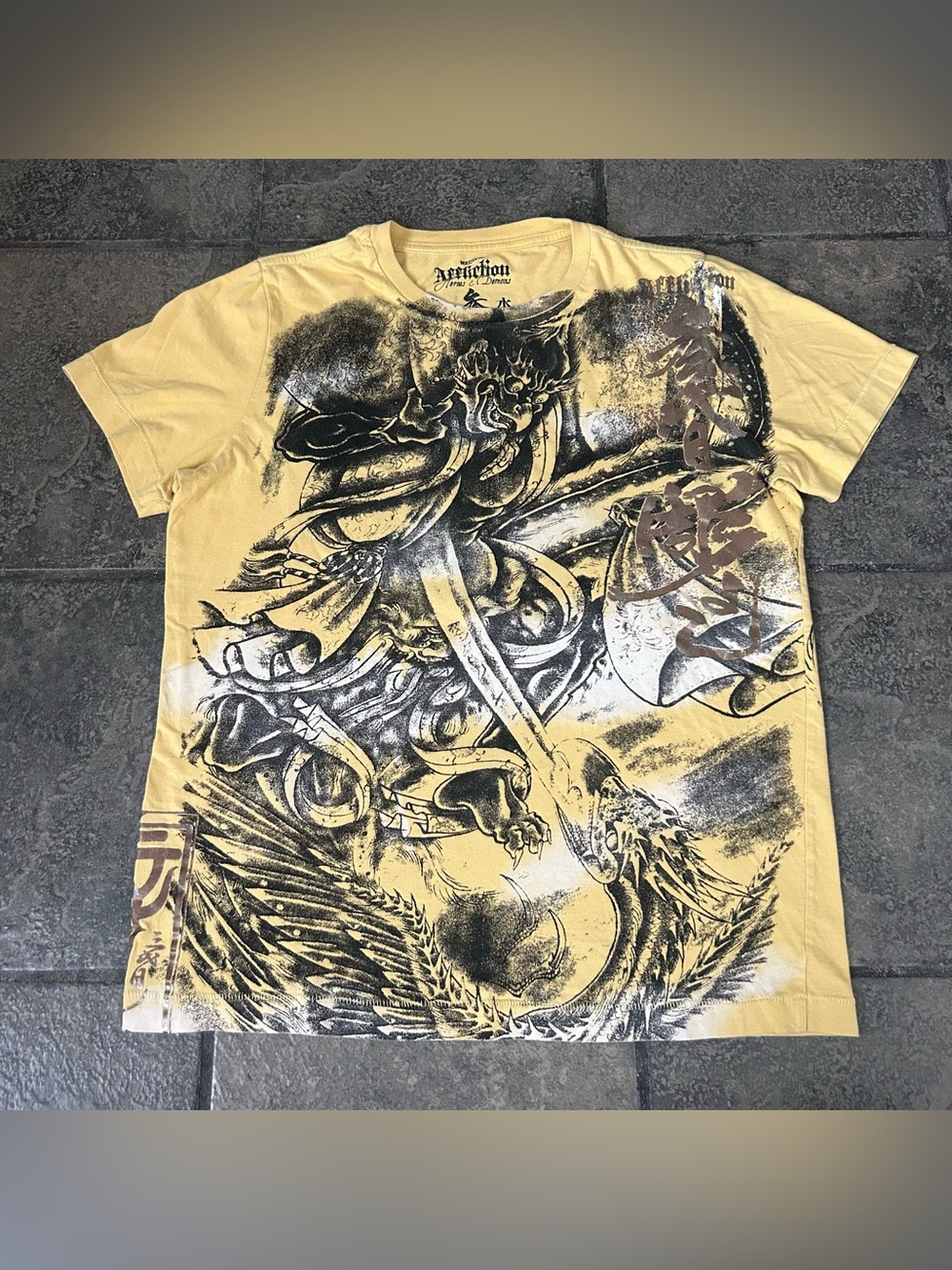 Vtg Affliction Heroes & Demons By Horiyoshi III Mens Med Y2K AOP Graphic Print